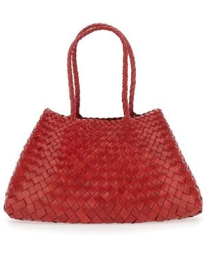 Dragon Diffusion 'Santa Croce' Large Shoulder Bag With Woven Motif And Two Top Handles - Red