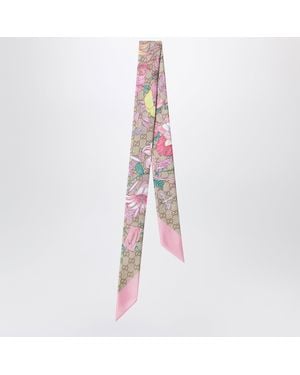 Gucci Printed Silk Ribbon With Flora Motif - Pink