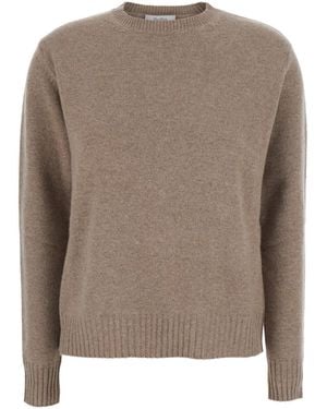 Max Mara 'Lume' Crew Neck Sweater With Ribbed Trims - Brown