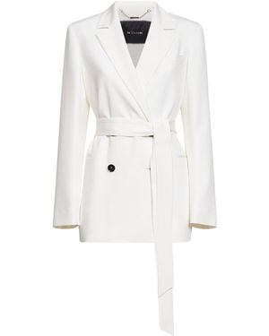 Kiton Stretch Silk Satin Belted Double-Breasted Blazer - White