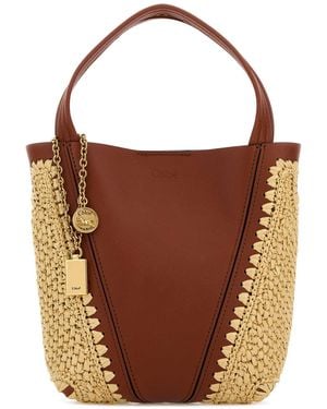 Chloé Two-Tone Leather And Raffia Bucket Bag - Brown