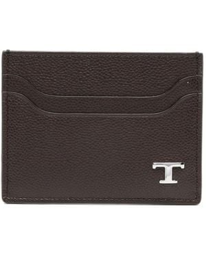 Tod's Grained Leather Cardholder With Metal T Timeless Logo - Brown