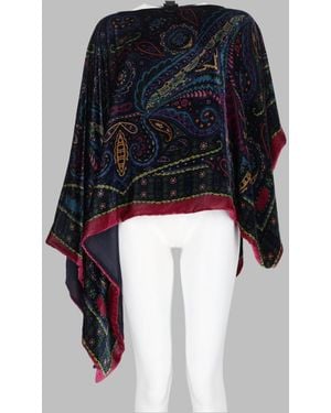 Etro Poncho Asimmetrico Con Stampa Paisley - Blue