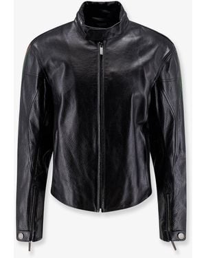 Gucci Leather Bomber With Web Details - Black