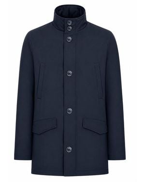 Herno Technical Fabric Coat With High Collar And Buttons - Blue