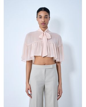 Max Mara Silk Chiffon Cropped Blouse - White