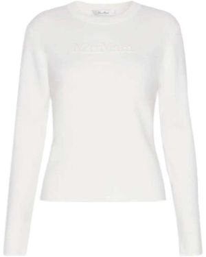 Max Mara Wool Knit Sweater With Raised Logo - White