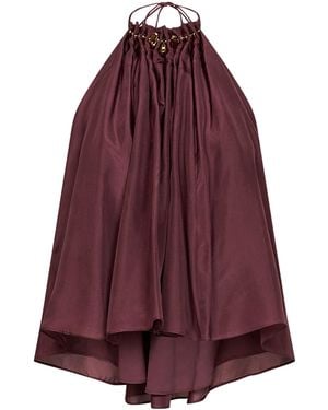 Zimmermann Merlot Silk Habotai Aster Gathered Beaded Top - Purple