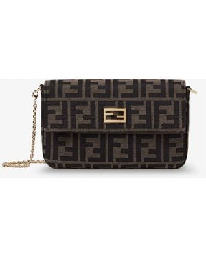 Fendi Wallet On Chain Tube Ff Zucca Fabric Crossbody Bag - Gray
