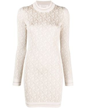 Palm Angels Lurex Knit Mini Dress With Monogram - Natural