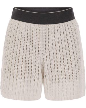 Brunello Cucinelli Cotton Net Knit Shorts - White