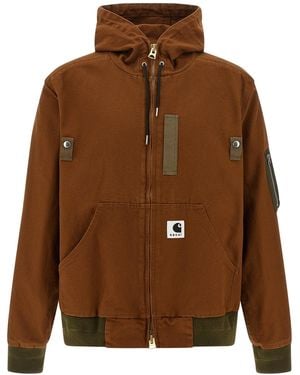 Sacai X Carhartt Wip Capsule Hooded Bomber Jacket - Brown