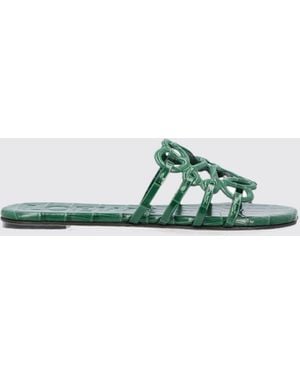 Loewe Anagram Petal Croc-Effect Leather Mule Sandals - Green