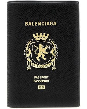 Balenciaga Logo Leather Passport Holder - Black