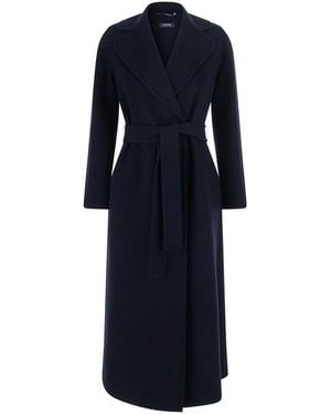 Max Mara 'S Maxmara 'Poldo' Double-Breasted Coat With Notched Revers And Front Belt - Blue
