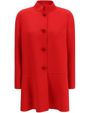 Valentino Single-Breasted Compact Drap Coat - Red