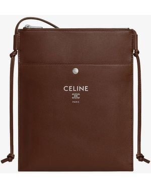 Celine Sharp Leather Crossbody Bag With Logo On The Front - Brown