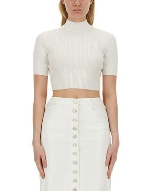 Courreges Ribbed Fitted Crop Top - White