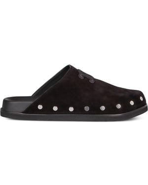 Celine Triomphe Suede Leather Slippers - Black
