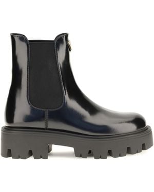Prada Brushed Leather Ankle Boots - Black