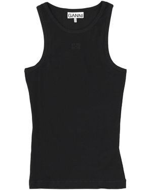 Ganni Tops With Logo - Black
