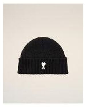 Ami Paris Beanie With Ami De Coeur - Black