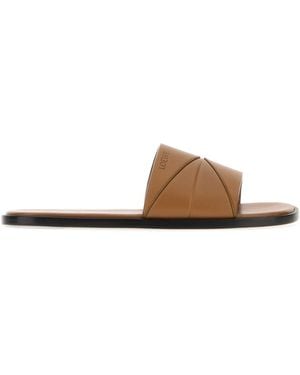 Loewe Camel Leather Slippers - Brown