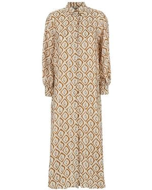 Max Mara Printed Silk Maxi Dress - Natural