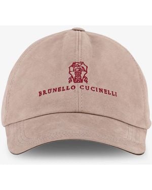Brunello Cucinelli Suede Hat With Embroidered Logo On The Front - Pink