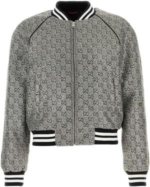 Gucci Embellished Tweed Bomber Jacket - Gray