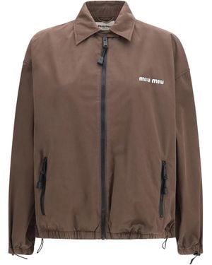 Miu Miu Gabardine Jacket With Zip - Brown