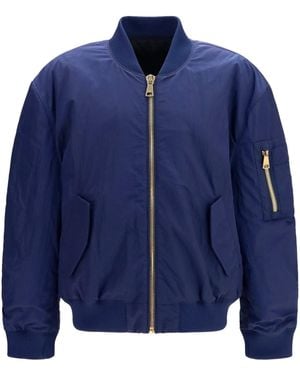 Balmain Nylon Bomber Jacket With Embroidered Back Logo - Blue