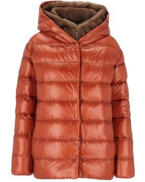 Herno Short Puffer Jacket With Faux Fur Lining - Orange