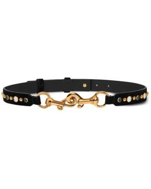 Etro Pony Suede Belt With Jeweled Studs - White