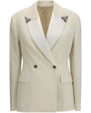 Versace Stretch Wool Blazer With Embroidered Lapels - White