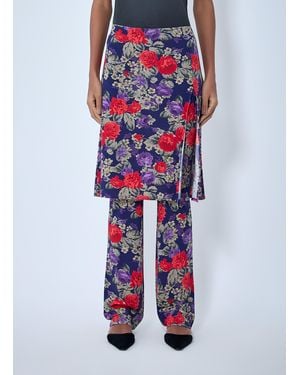 Acne Studios Floral Print Layered Skirt Pants - Blue