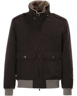 Brunello Cucinelli Padded Bomber Jacket With Shearling Collar And Tailored Details - Black