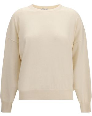 Brunello Cucinelli Cashmere Sweater With Monili Chain - White