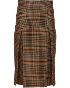 Saint Laurent Prince Of Wales Midi Skirt - Brown
