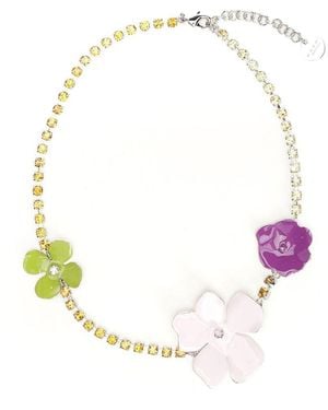 Marni Necklace With Multicolored Enameled Flowers - White