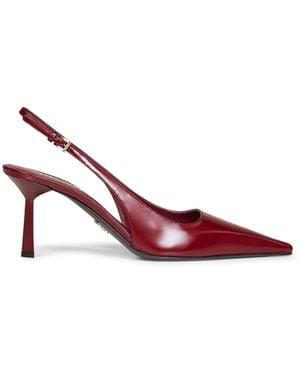 Prada Calzature Burgundy Brushed Leather Slingback Pumps - Pink