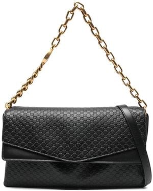 Gucci Gg Chain Leather Shoulder Bag - Black