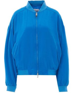 Versace Silk-Poplin Zip Blouson With Logo Embroidery - Blue