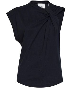 Isabel Marant Marant Etoile Cotton Jersey Nayda Asymmetric T-Shirt - Blue