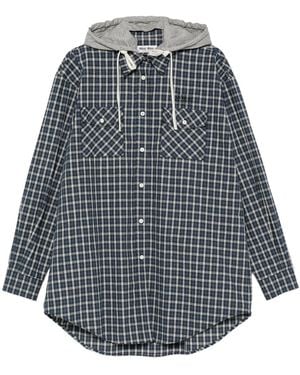 Miu Miu Check-Pattern Hooded Shirt - Gray