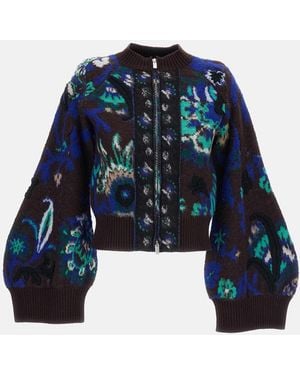 Sacai Floral Jacquard Knit Blouson - Blue