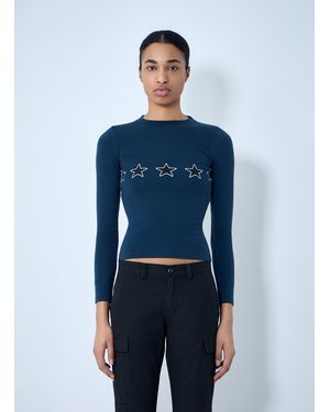 Balenciaga Star Embroidered Ribbed Top - Blue