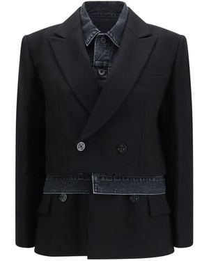 Sacai Wool Flannel And Denim Jacket - Black