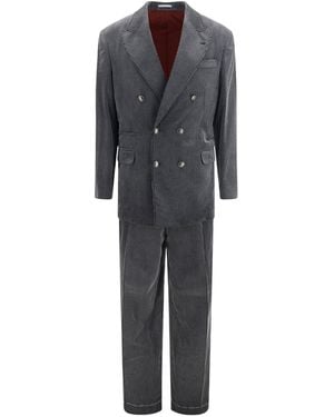 Brunello Cucinelli Ribbed Double-Breasted Suit - Gray