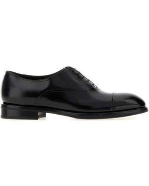 Santoni Leather Laafe Lace-Up Shoes - Black